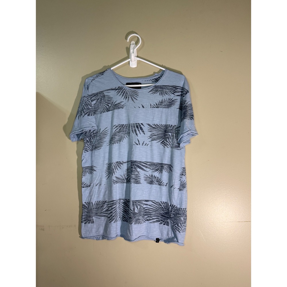 Indigo Carry Our Passion Mens Large Blue Tropical Palm Leaf Print T-Shirt Allen